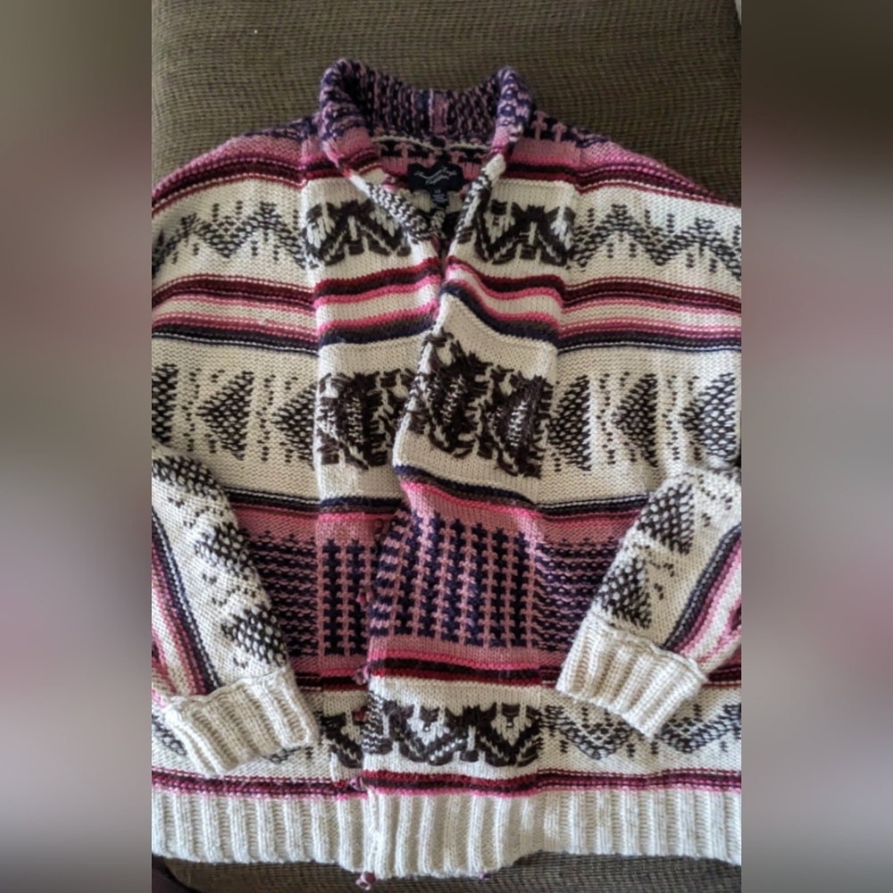 American Eagle Sweater Cardigan Tribal Aztec Print Size Large